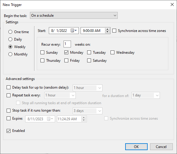 Choose how often you want to run your task